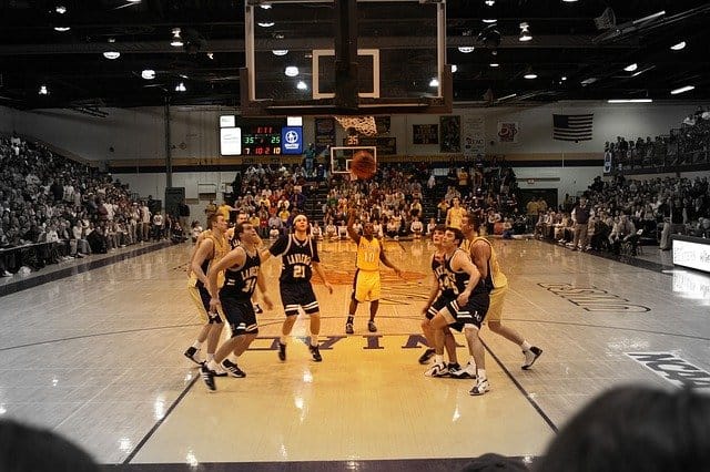 An NCAA basketball game in progress