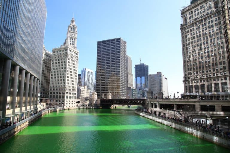 Green river in Chicago as seen on St. Patrick's Day