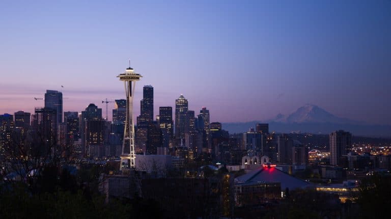 The skyline of Seattle, the home of grunge music