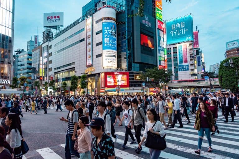 As shown by this busy Tokyo street, high population density is one of the facts about Japan