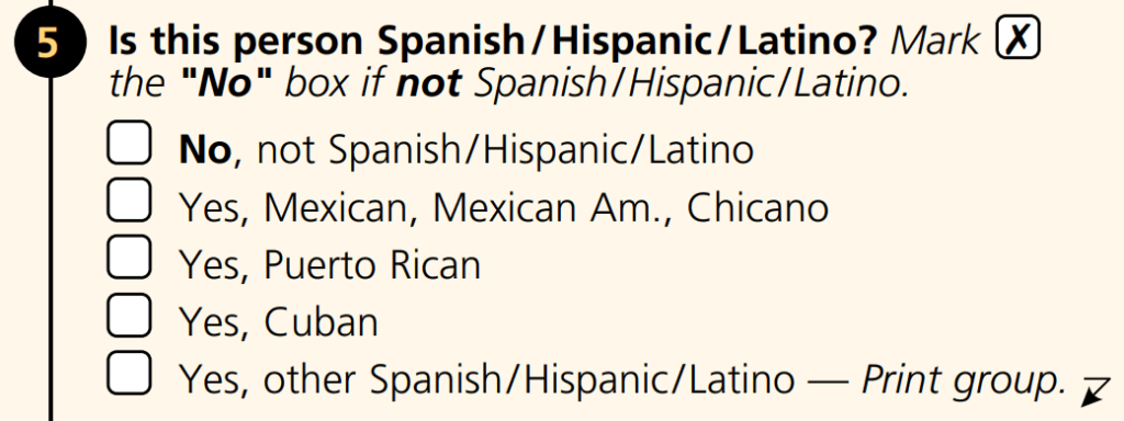 2020 census asking if a person is Spanish/Hispanic/Latino