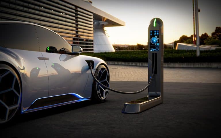 This car charging at a charging station has something to do with how electric vehicles work