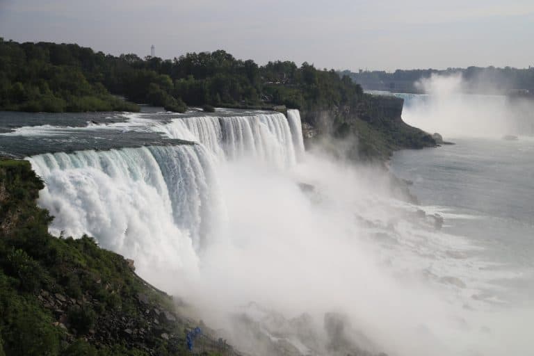 The city of Buffalo is just south of Niagara Falls, shown here