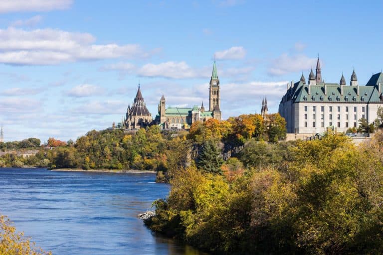 The Parliament building in Ottawa as seen from the Ottawa River