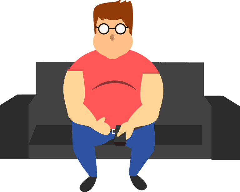 Cartoon of a chubby male holding a remote and watching too much football