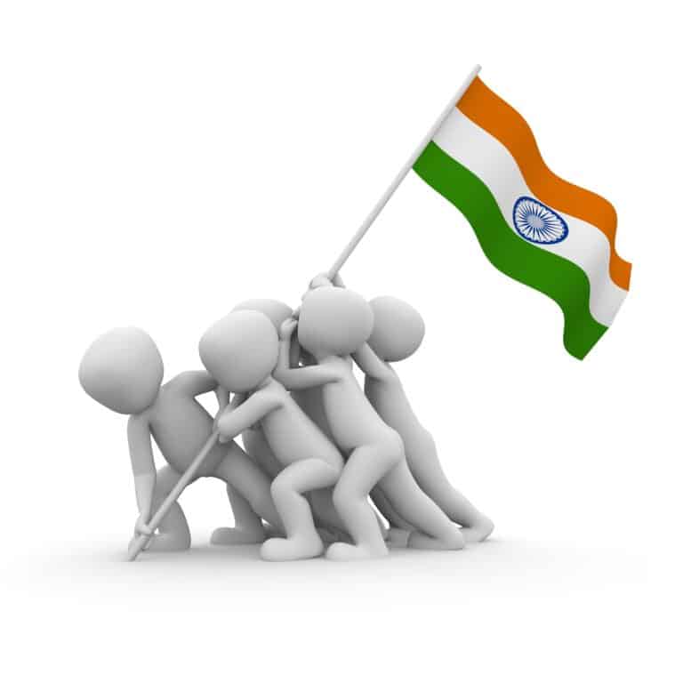 An Indian in America may or may not relate to these clay figures staking the Indian flag