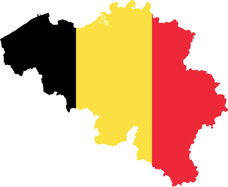 The flag of Belgium in the shape of the country