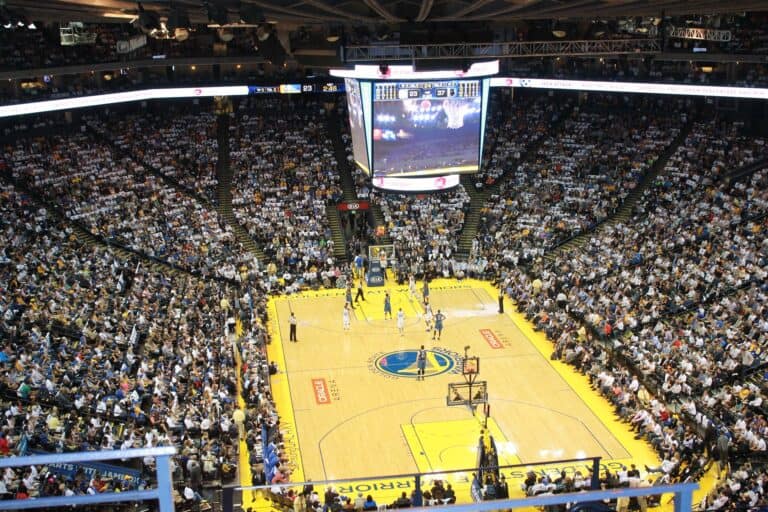 An NBA arena, with the players shown having taken multiple paths to the NBA