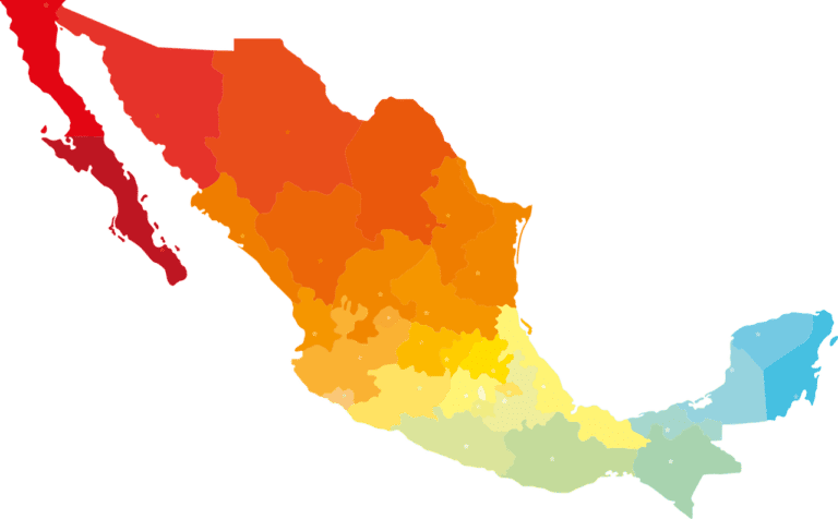 A colored map of the Mexican states