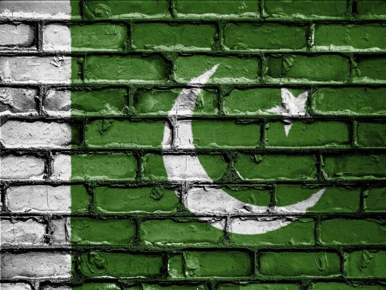 The flag of Pakistan painted on a brick wall