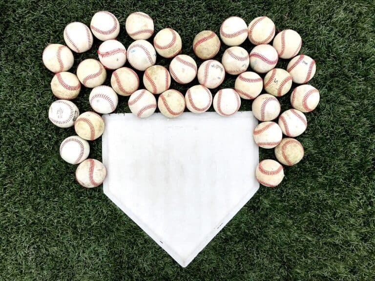 A heart made of baseballs and home plate showing love for baseball