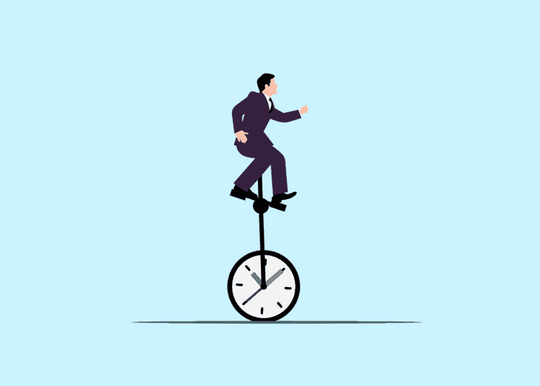 A man on a unicycle trying to achieve work-life balance