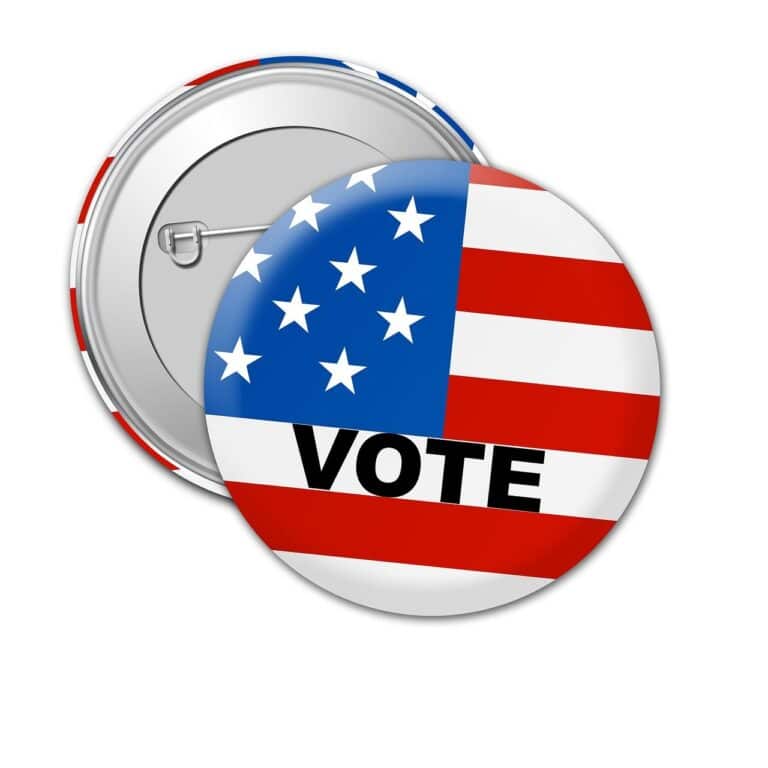 Vote written on an American pin as would be seen during an election year