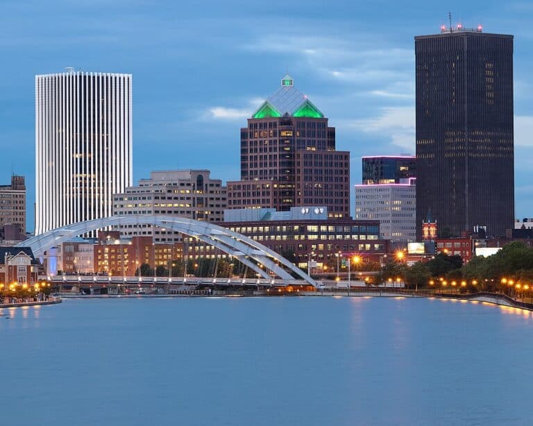 The skyline of Rochester, NY, inspiration for the last laugh