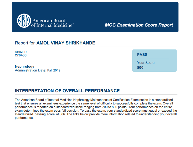 ABIM score report