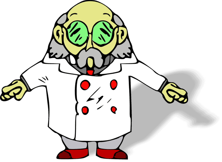 A caricature of a middle-aged scientist