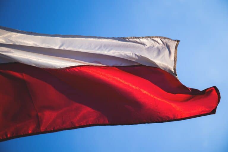 The Polish flag flying near the best Polish restaurant in Buffalo