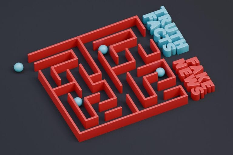 A maze depicting the media with one ending on fake news and the other on facts